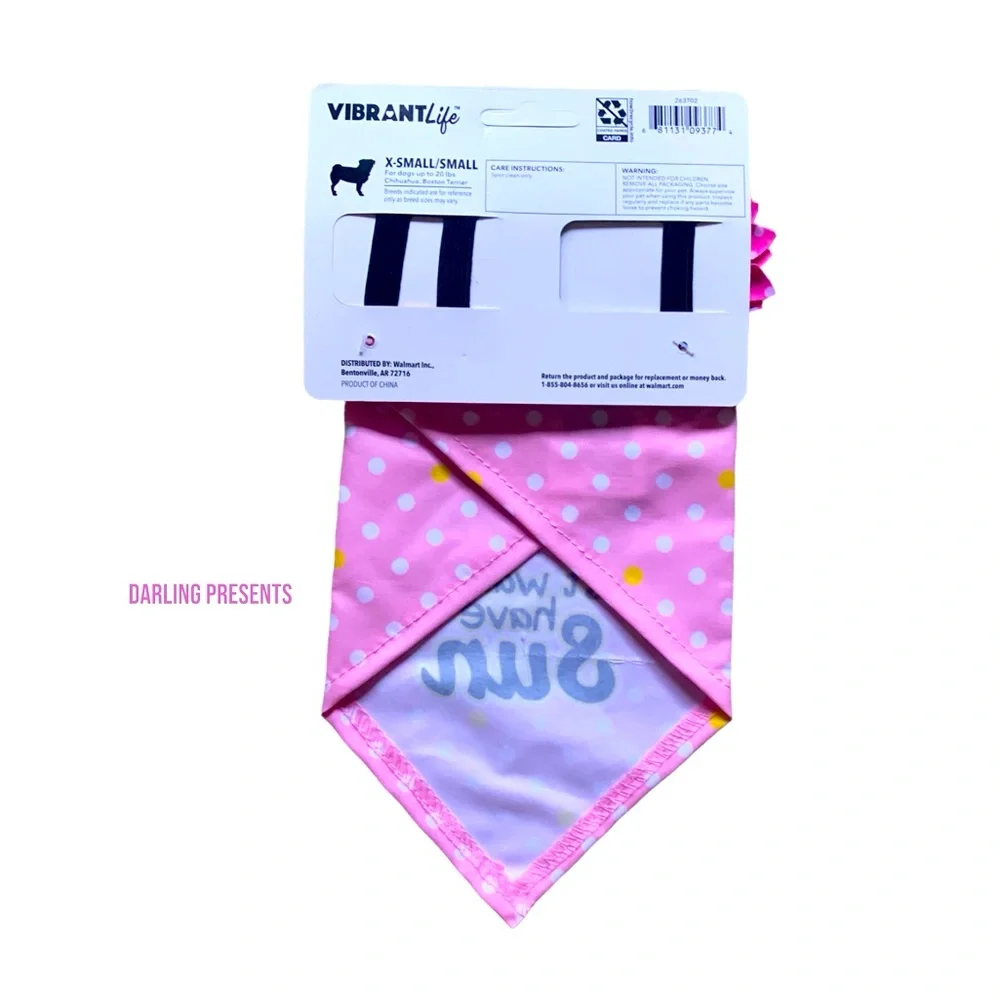 Vibrant Life Girls Just Wanna Have Sun Polkadot Bow/Bandana Dog Set Pink XS/S